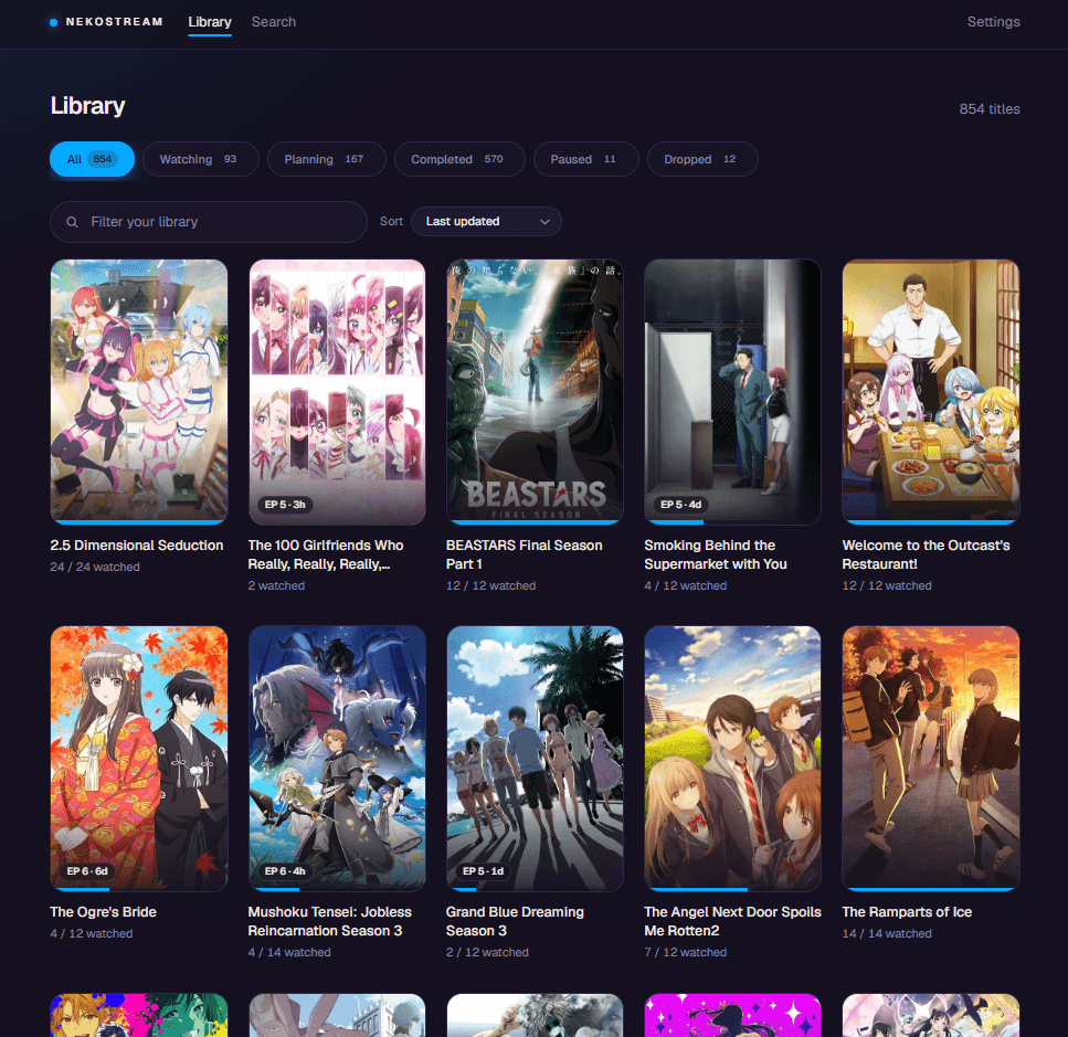 nekostream interface screenshot