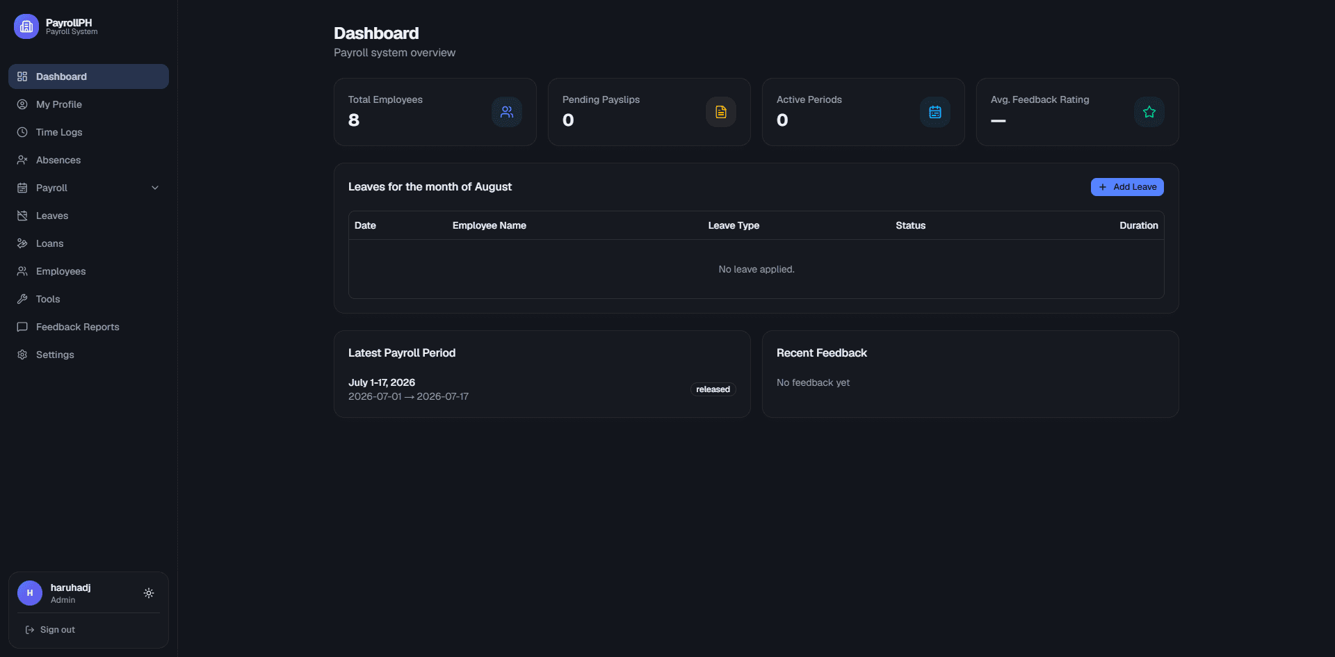 payroll-system interface screenshot